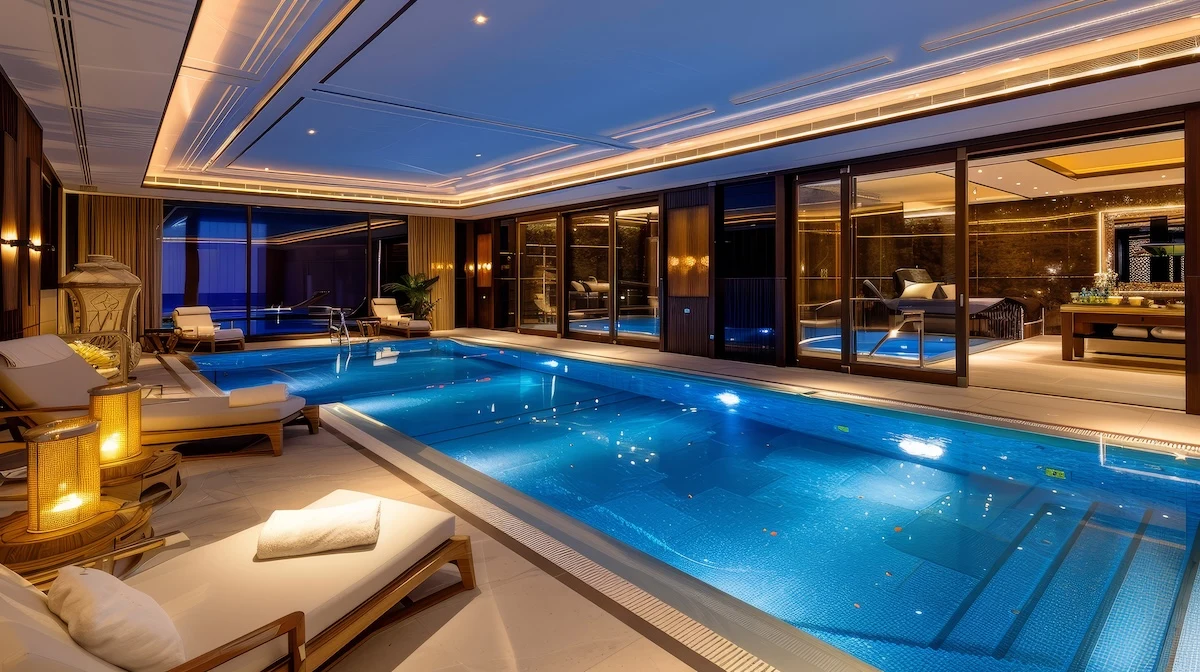 A serene indoor spa pool